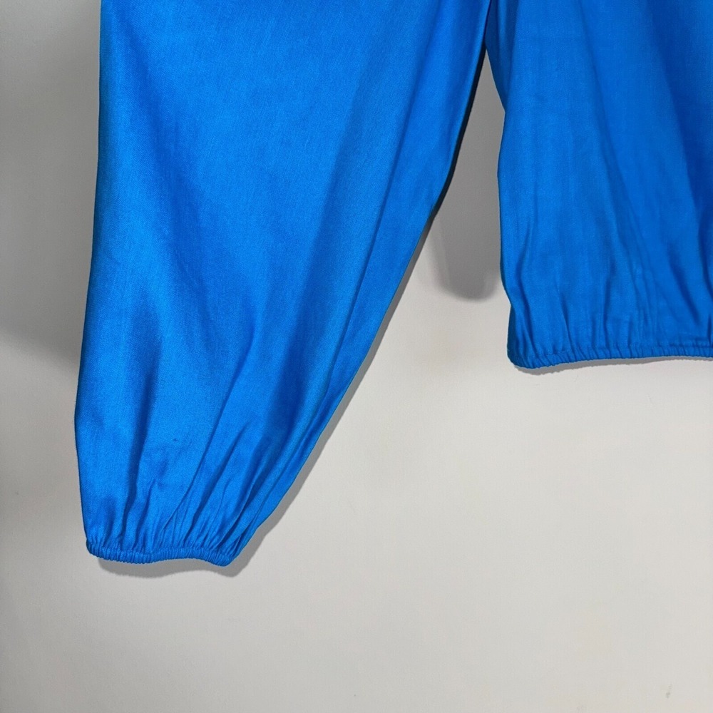 NWT Gianni Bini Linen Blouse Woven Camilla Long Sleeve Pullover Blue Size Large - Picture 4 of 14